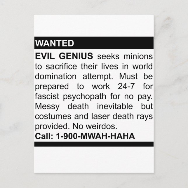 Carte Postale Publicité pour le génie du mal (Devant)
