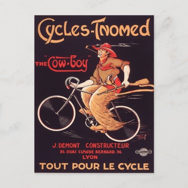 Carte Postale Publicité pour vélos Cowboy français (Devant)