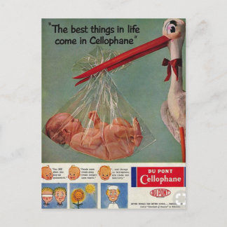 Carte Postale Publicité ridicule de vieille cigogne en cellophan
