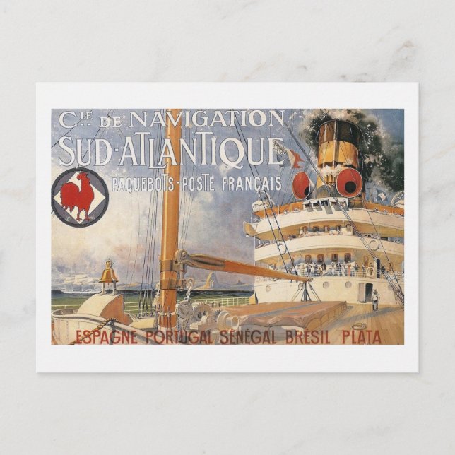 Carte Postale Publicité vintage de voyage de bateau de croisière (Devant)