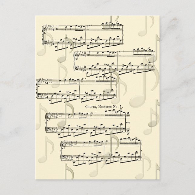 Carte Postale Publier une note Musicale Chopin Nocturne romantiq (Devant)