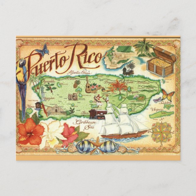 Carte Postale Puerto Rico Map  Postcard (Devant)