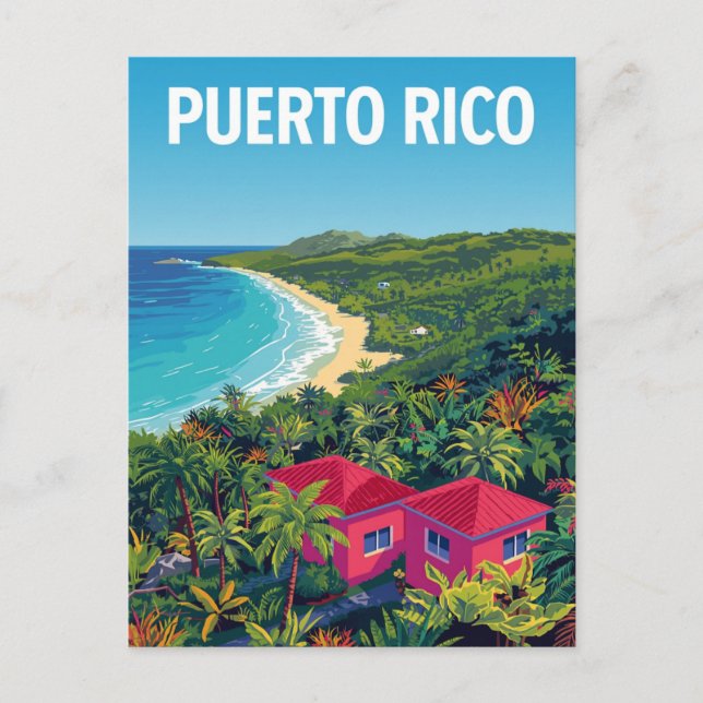 Carte Postale Puerto Rico Tropical Beach Retro (Devant)
