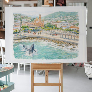 Carte Postale Puerto Vallarta Illustrated Malecón