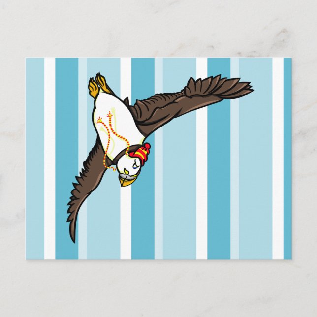 Carte Postale Puffin Portant Un Casquette Un Casquette Cousu (Devant)