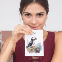 Puffin sur une aquarelle rocheuse, personnalisé