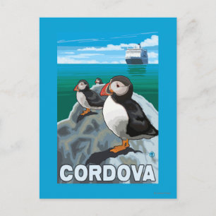 Carte Postale Puffins & Cruise Ship - Cordova, Alaska