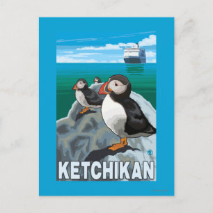 Carte Postale Puffins & Cruise Ship - Ketchikan, Alaska