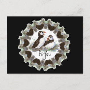 Carte Postale Puffins d'aquarelle avec Coeurs pour les fans de P