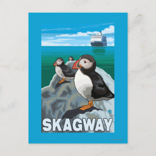 Carte Postale Puffins et bateau de croisière - Skagway, Alaska