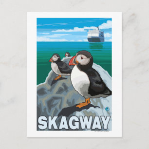 Carte Postale Puffins et bateau de croisière - Skagway, Alaska