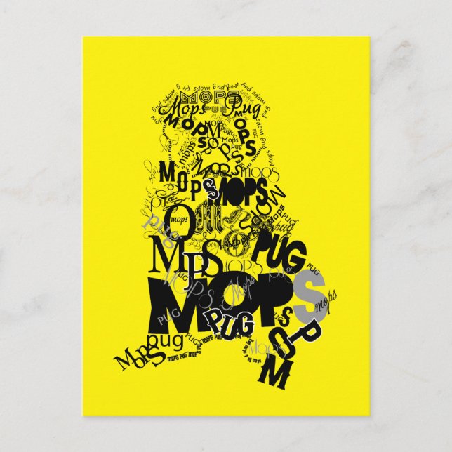Carte Postale Pug fait de Type (Devant)