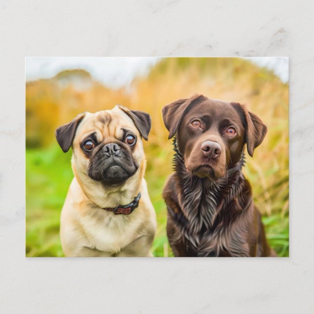 Carte Postale Pug with Dog Friend Playing Together (Devant)