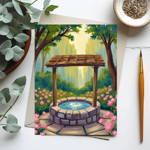 Carte Postale Puits de souhaits Forêt florale magique