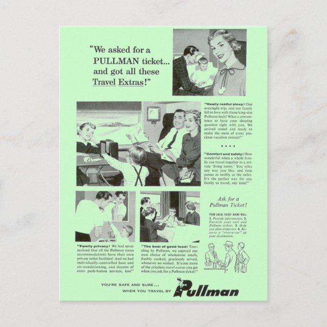 Carte Postale Pullman Sleeping Car pour les voyages en train d'u (Devant)