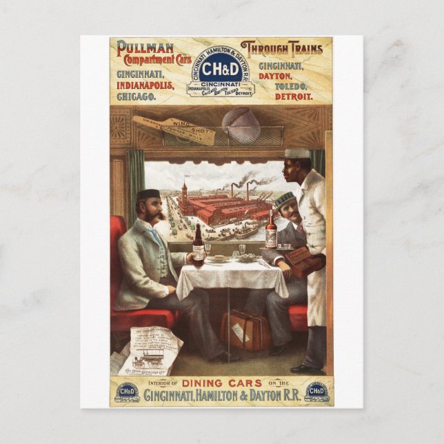 Carte Postale Pullman wagon restaurant dans le train 1894 (Devant)