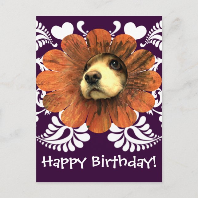 Carte Postale Puppy Love Peeking d'une fleur (Devant)