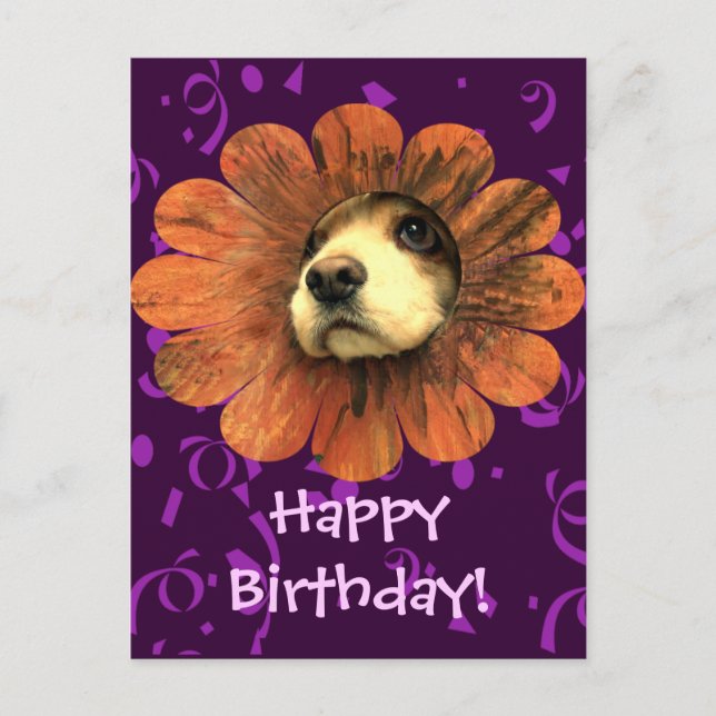 Carte Postale Puppy Love Peeking d'une fleur (Devant)