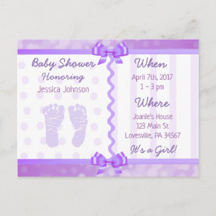 Carte Postale Purple Bows et Pois Baby shower Invitation