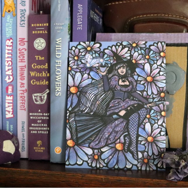 Carte Postale Purple Coffee Witch Daisy Art (Créateur téléchargé)