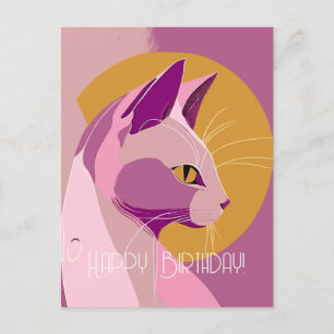 Carte Postale Purple Elegant Chat Anniversaire