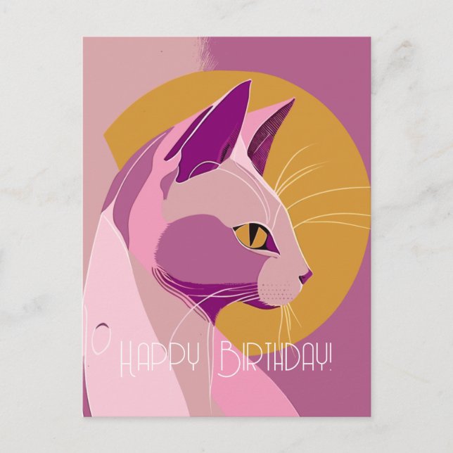 Carte Postale Purple Elegant Chat Anniversaire (Devant)