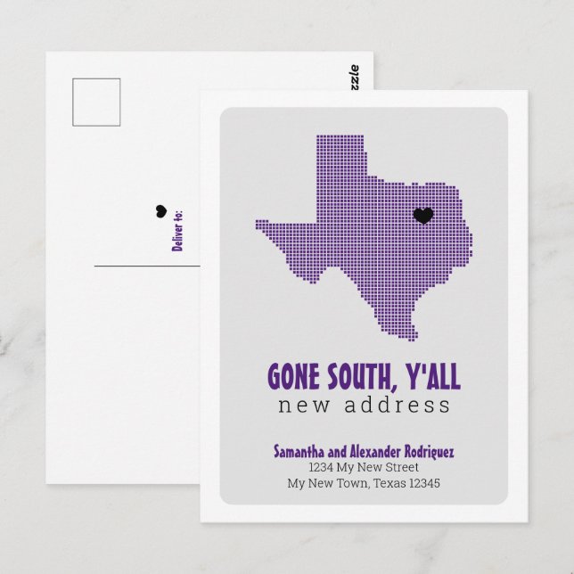 Carte Postale Purple est parti au sud, Y'all Moving (Devant / Derrière)
