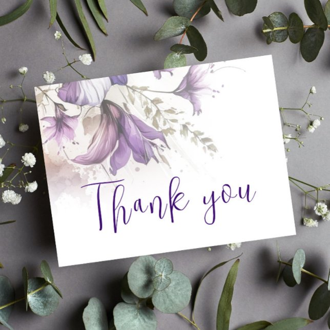Carte Postale Purple Floral Pastel Chic Mariage moderne Merci (Créateur téléchargé)