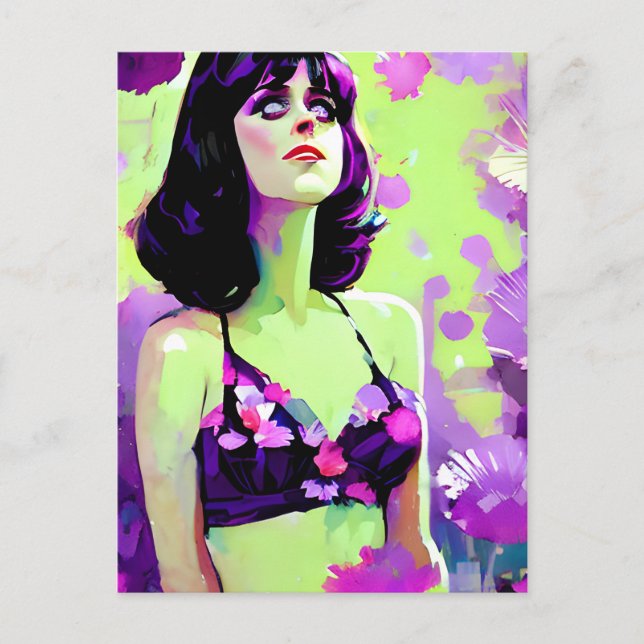 Carte Postale Purple Flower Power Retro Peinture femme (Devant)