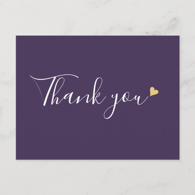 Carte Postale Purple Gold Heart Script Business Merci (Devant)