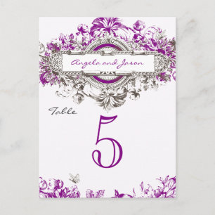 Carte Postale Purple Lilac Vintage Floral Mariage Numéro de tabl