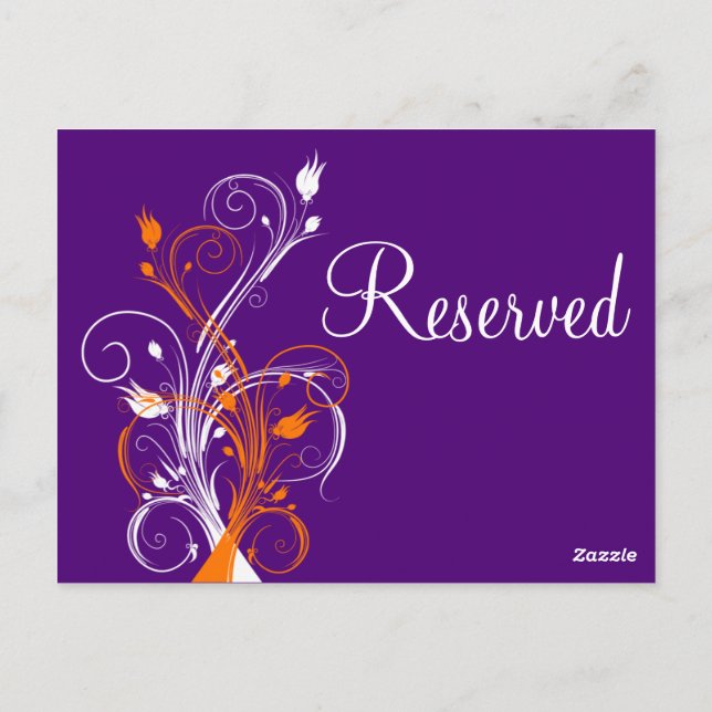 Carte Postale Purple Orange Blanc Floral "Réservé" (Dos)