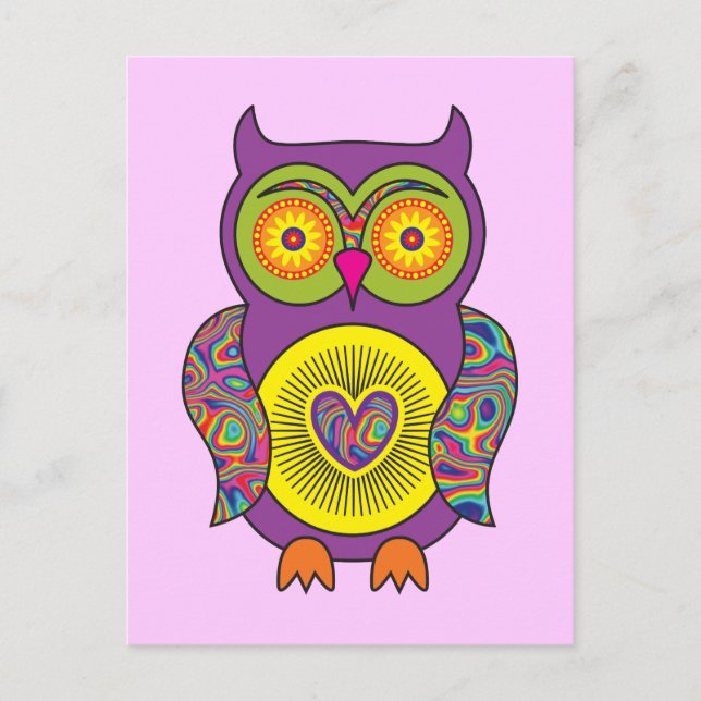 Carte Postale Purple Psychedelic Owl (Devant)