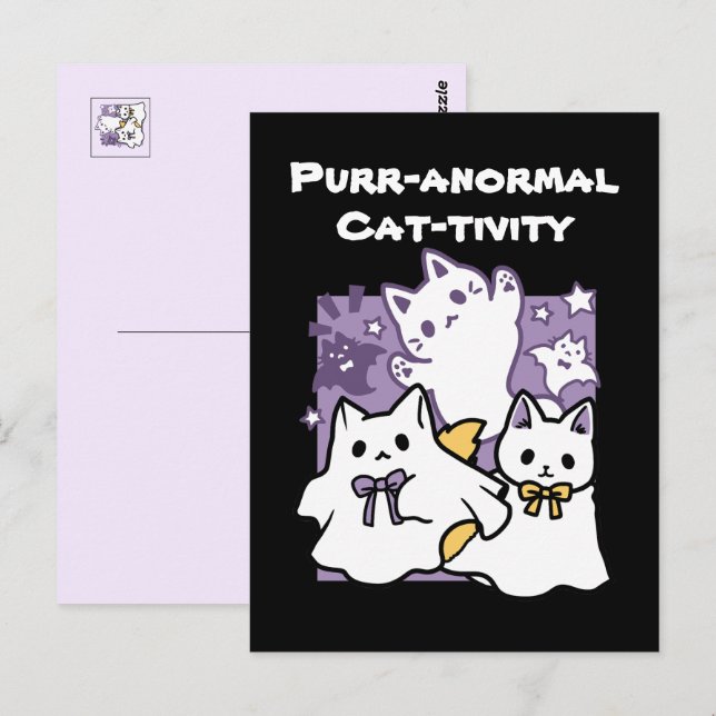 Carte Postale Purr-anormal Cat-tivity - Halloween Cat Design (Devant / Derrière)