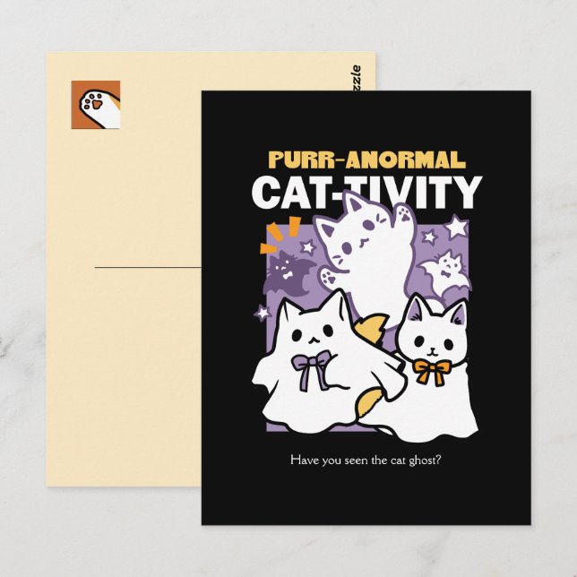Carte Postale Purr-anormal Cat-tivity - Halloween Cat Design (Devant / Derrière)