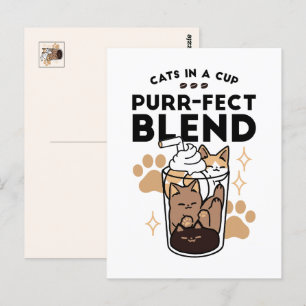 Carte Postale Purr-fect Blend : Cat and Coffee Art for Pet Lover