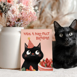 Carte Postale Purr-fect Chat noir mignon Feline rose Anniversair