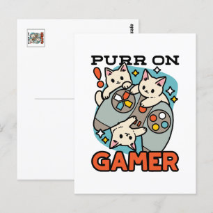 Carte Postale Purr On Gamer - Conception De Jeu De Chat Cute