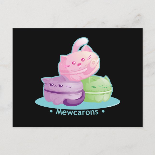 Carte Postale Purrista Pawfee : Macarons de chats kittés mignons (Devant)