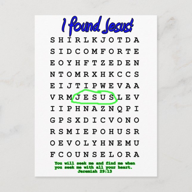 Carte Postale Puzzle de recherche de mot de Jésus (Devant)