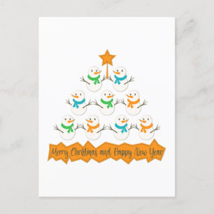 Carte Postale Pyramide des sapins de Noël faite de bonhommes de 