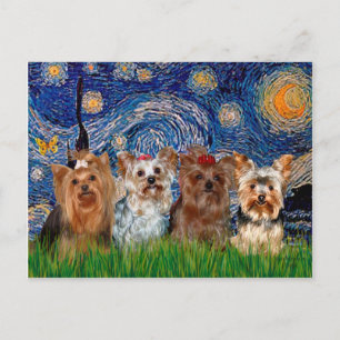 Carte Postale Quad Yorkshire Terrier - Nuit étoilée