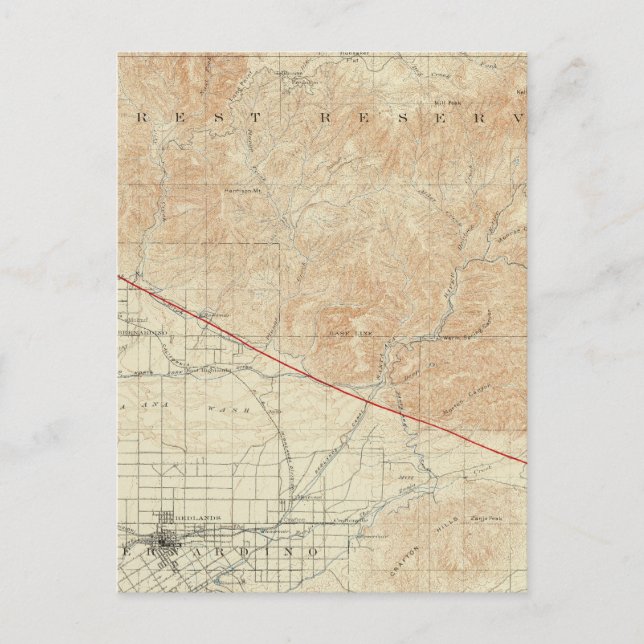 Carte Postale quadrilatère Redlands montrant San Andreas Rift (Devant)