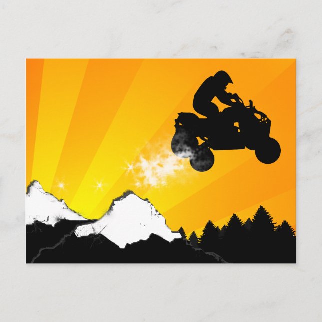Carte Postale quads. coucher de soleil orange. (Devant)