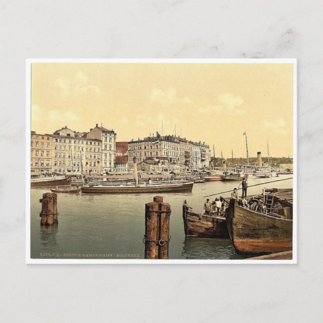 Carte Postale Quai de bateau à vapeur, Stettin Harbour, Pommerai (Devant)