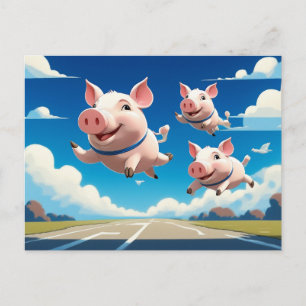 Carte Postale Quand les cochons volent Drôles cochons ailés