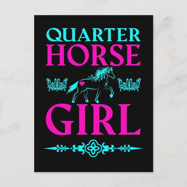 Carte Postale Quart Horse Girl en Aqua et Rose (Devant)