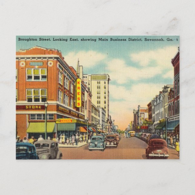 Carte Postale Quartier des affaires, Savannah, Géorgie (Devant)