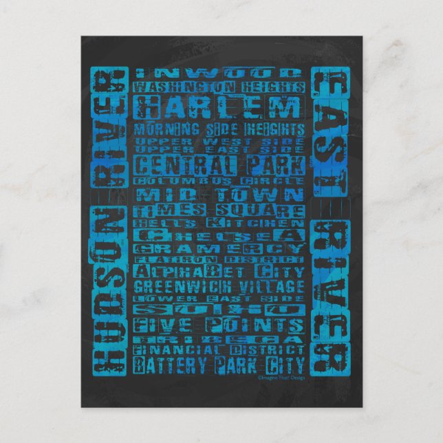 Carte Postale Quartiers NYC Bleu (Devant)