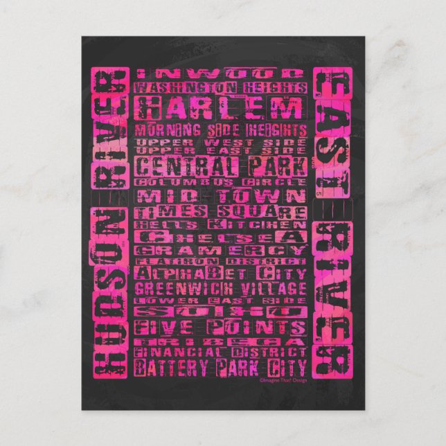 Carte Postale Quartiers NYC Hot Rose (Devant)